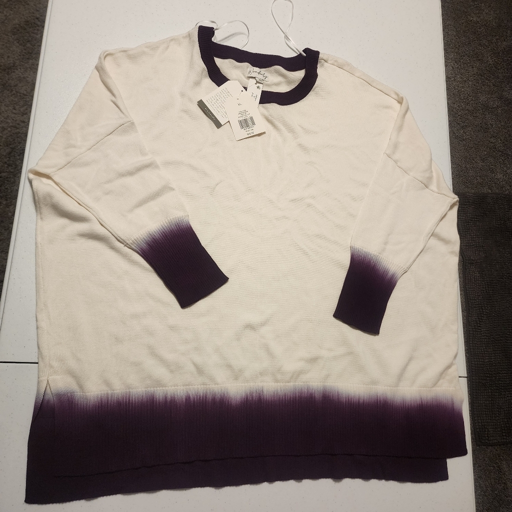 Wonderly Purple and Cream Knit Crew Neck Sweater